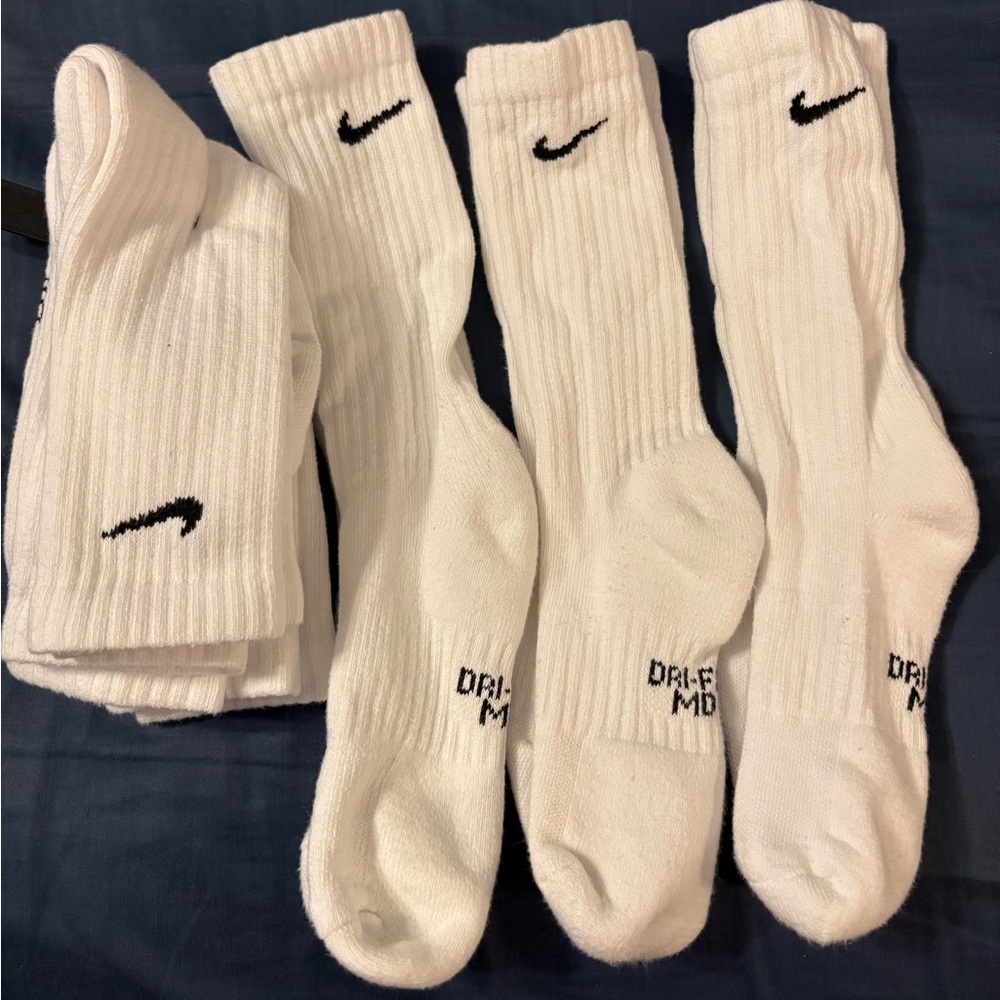 Nike White Athletic Socks with Black Swoosh
